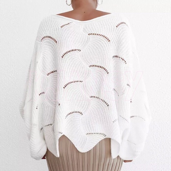 White Slouchy Oversized Eyelet Sweater Top - Picture 5 of 7